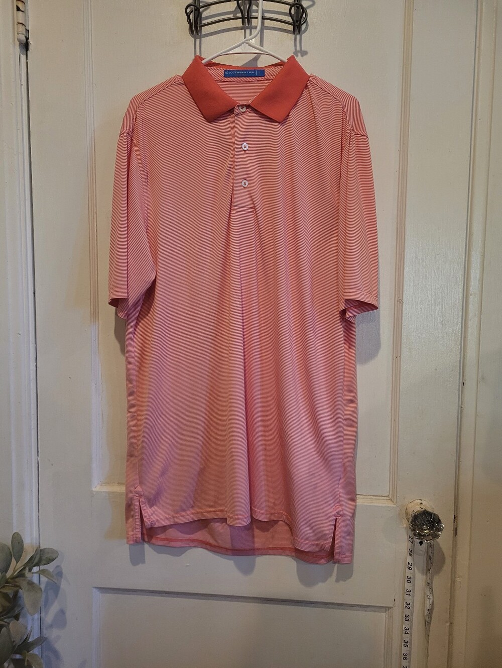 NWOT Men's Southern Tide To Trail Performance Polo Shirt Orange Peach Striped